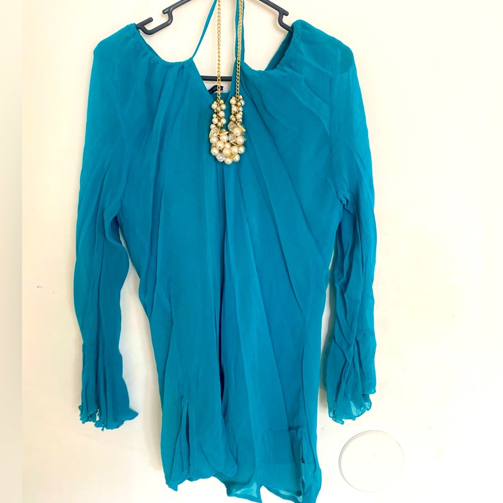 Aqua Formal Blouse with matching Necklace